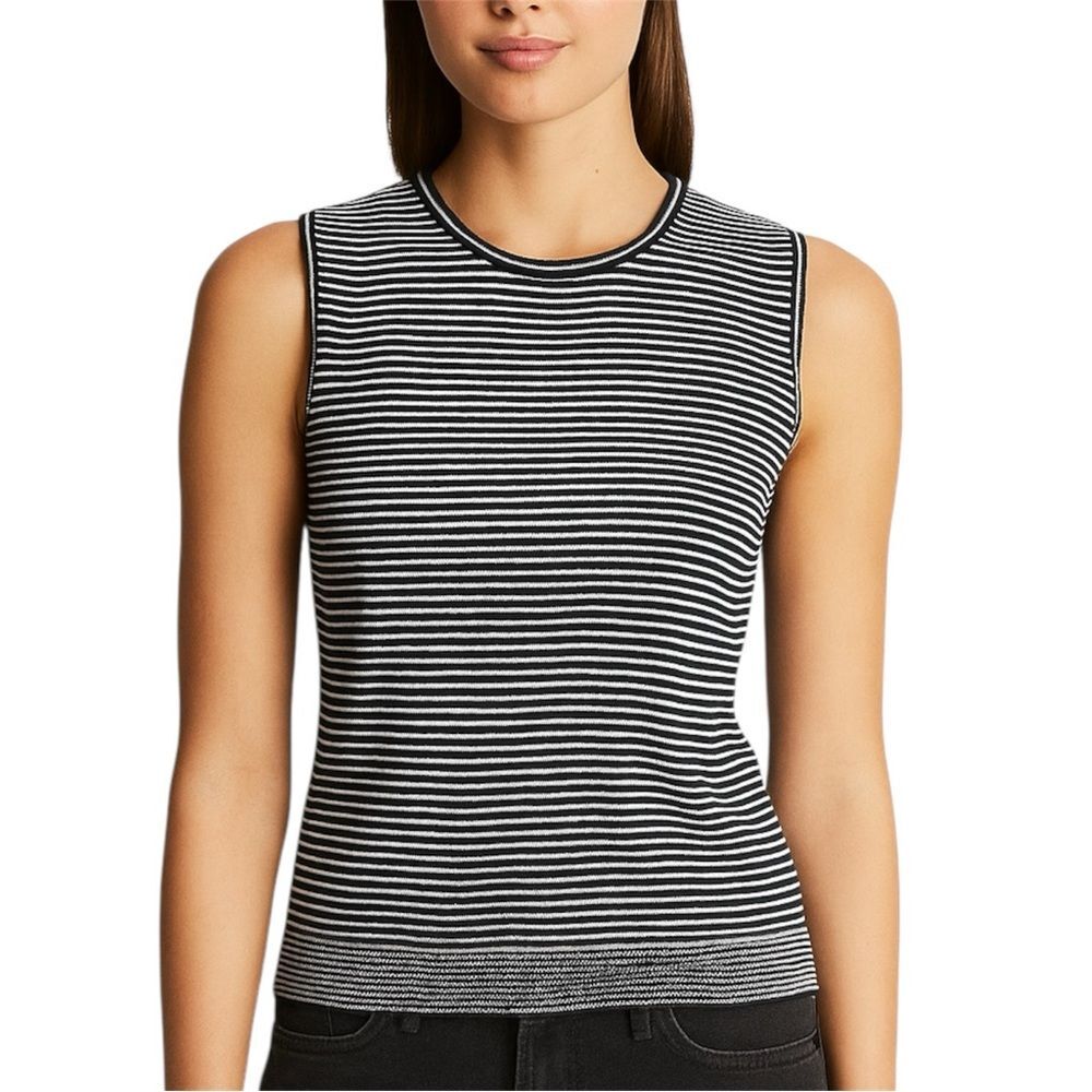 Willi Smith Black and White Ribbed Fitted Tank Top